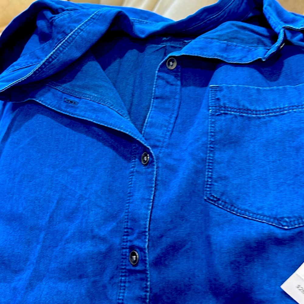 Rich blue denim blouse.